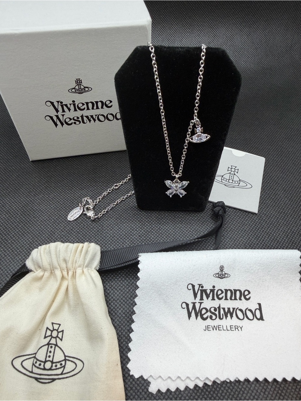 Vivienne Westwood Silver Crystal Butterfly & Orb Necklace